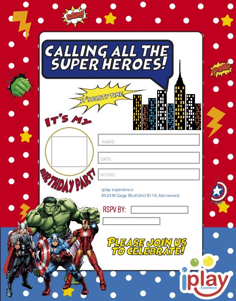 invitations- iplay experience Hulk and Avengers